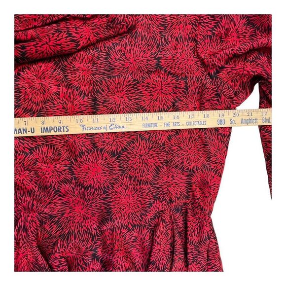 Silk Studio Women's Patterned Long Sleeve Vintage Peplum Dress Red Black Sz 12 - Picture 8 of 9